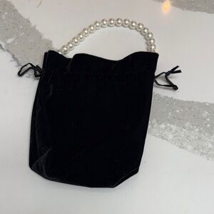 Ring Concierge Black Velvet Clutch with Pearl Handle